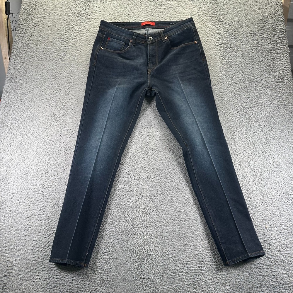 MBX Jeans Mens 34x30 Blue Cotton Denim Straight Slim Fit Workwear Faded Stretch